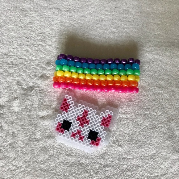 Goth Kitty beaded rainbow cuff bracelet - Picture 2 of 4
